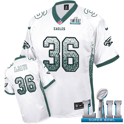 Nike Eagles #36 Jay Ajayi White Super Bowl LII Men's Stitched NFL Elite Drift Fashion Jersey - Click Image to Close